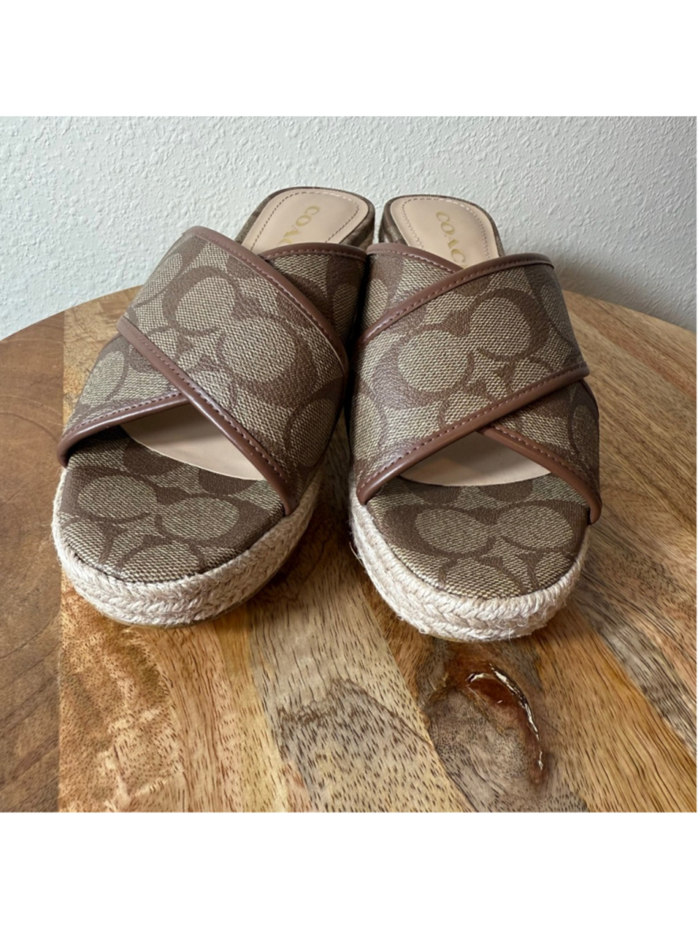 Women's Coach Brown Monogram Espadrille Wedge Sandals 6.5 - Picture 2 of 9
